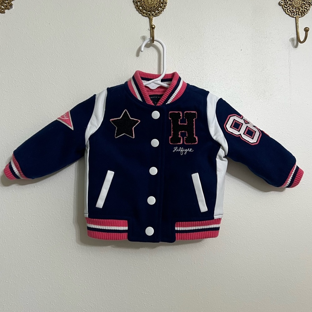 Tommy Hilfiger Navy & Pink Baby Varsity Bomber Jacket – 6-9 Months